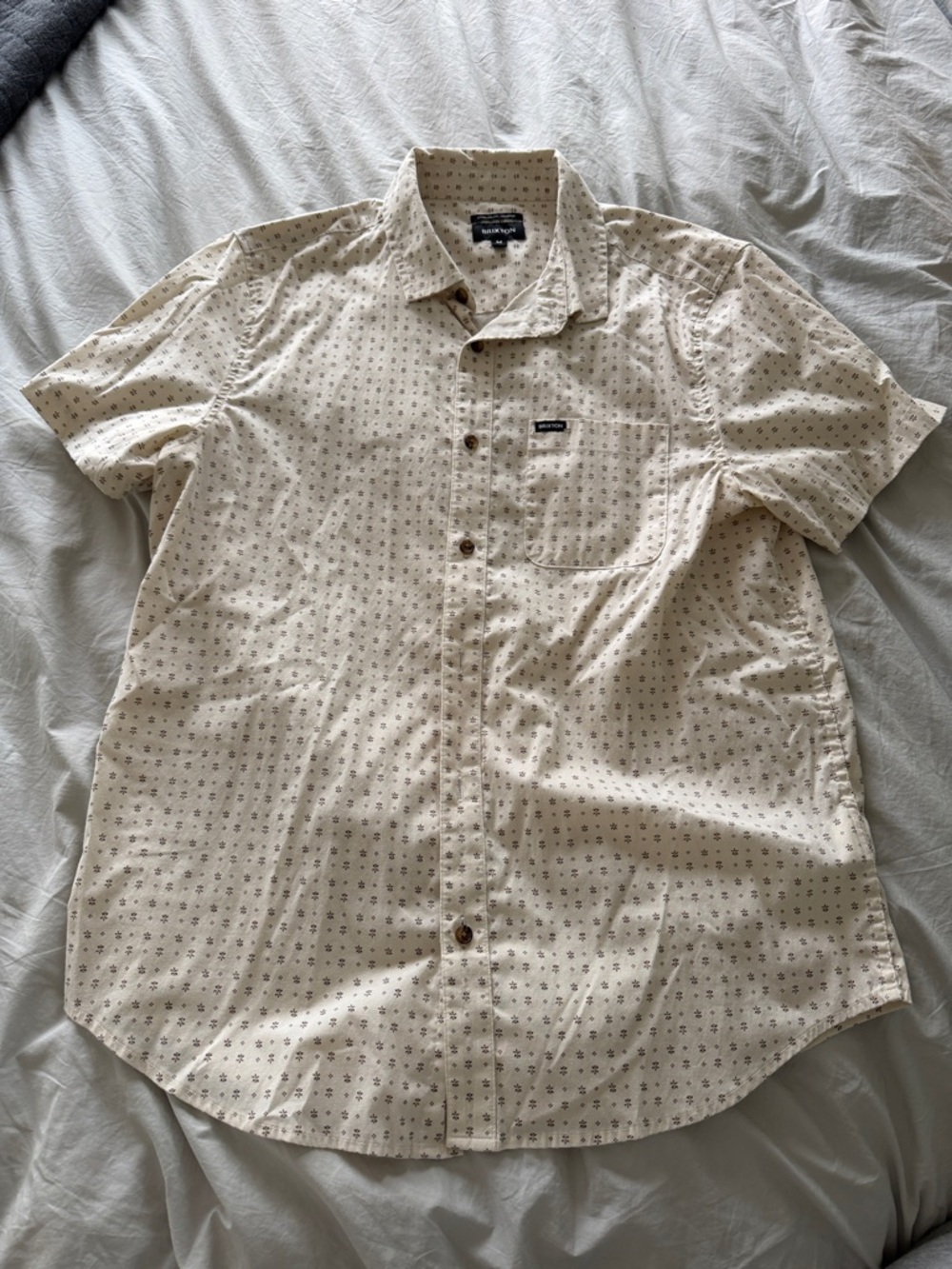 Brixton Men’s Cream Short-Sleeve Button-Down Shirt with Micro Print